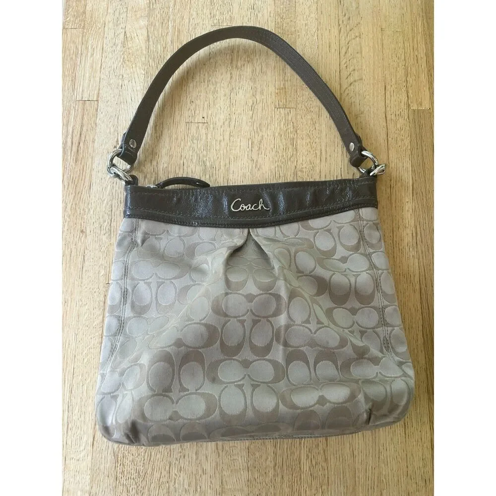 Coach Ashley Signature hippie shoulder bag jacquard canvas brown leather trim